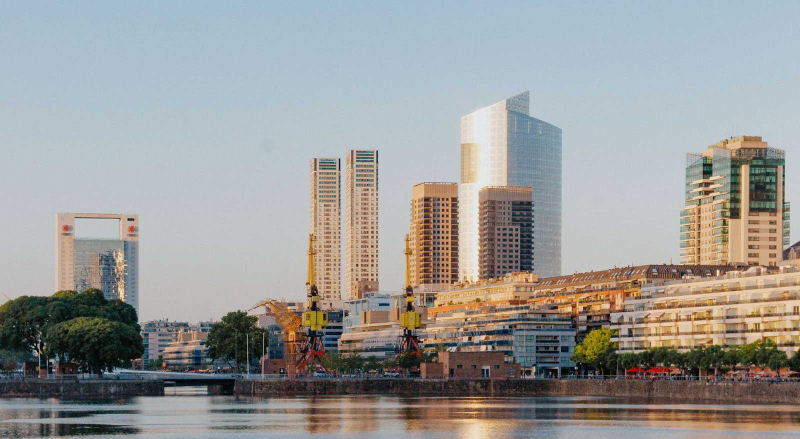Buenos Aires residential skyline with high-rise buildings at dusk.